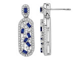 1/3 Carat (ctw) Natural Blue Sapphire Earrings in 14K White Gold with Diamonds 1/2 Carat (ctw)